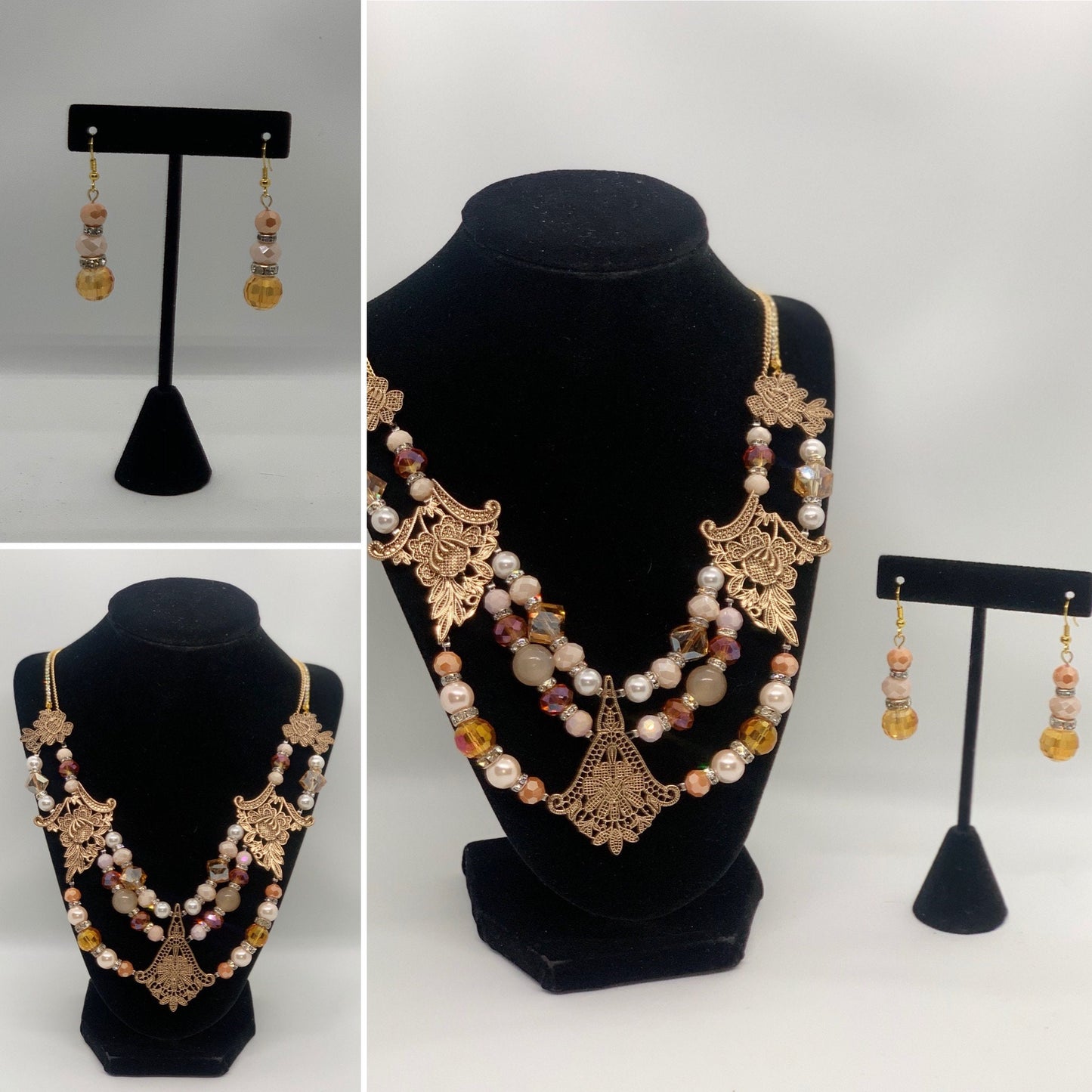 Vintage style necklace with matching earrings-One of Kind-Eleanor