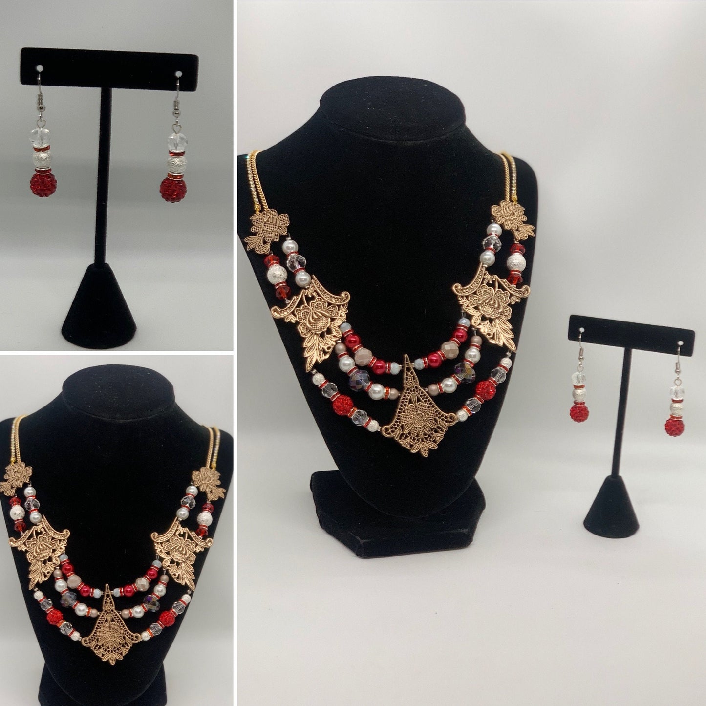 Vintage style necklace with matching earrings-One of Kind-Evie