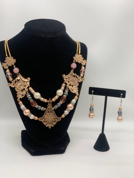 Vintage style necklace with matching earrings-One of Kind-Adeline
