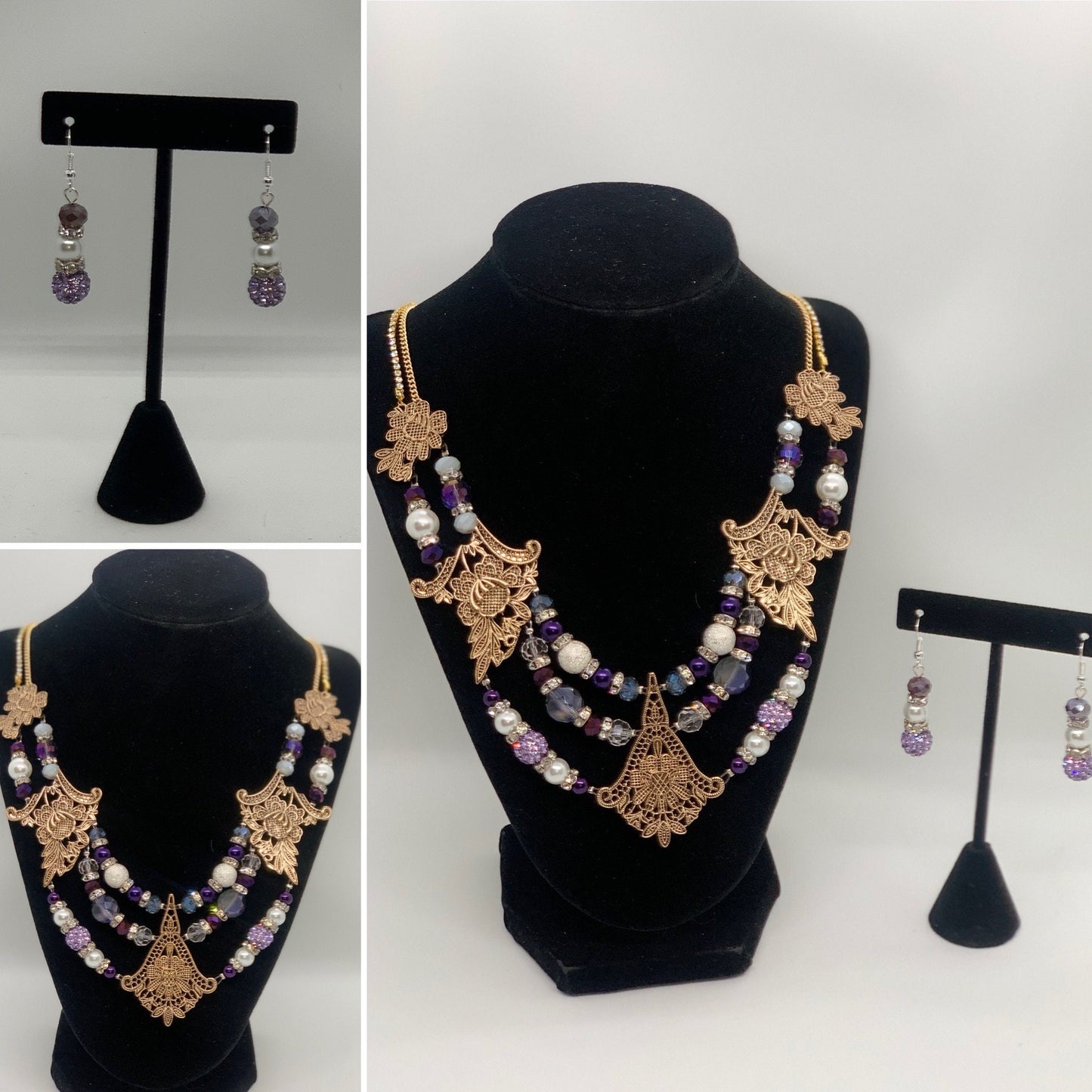 Vintage style necklace with matching earrings-One of Kind-Victoria