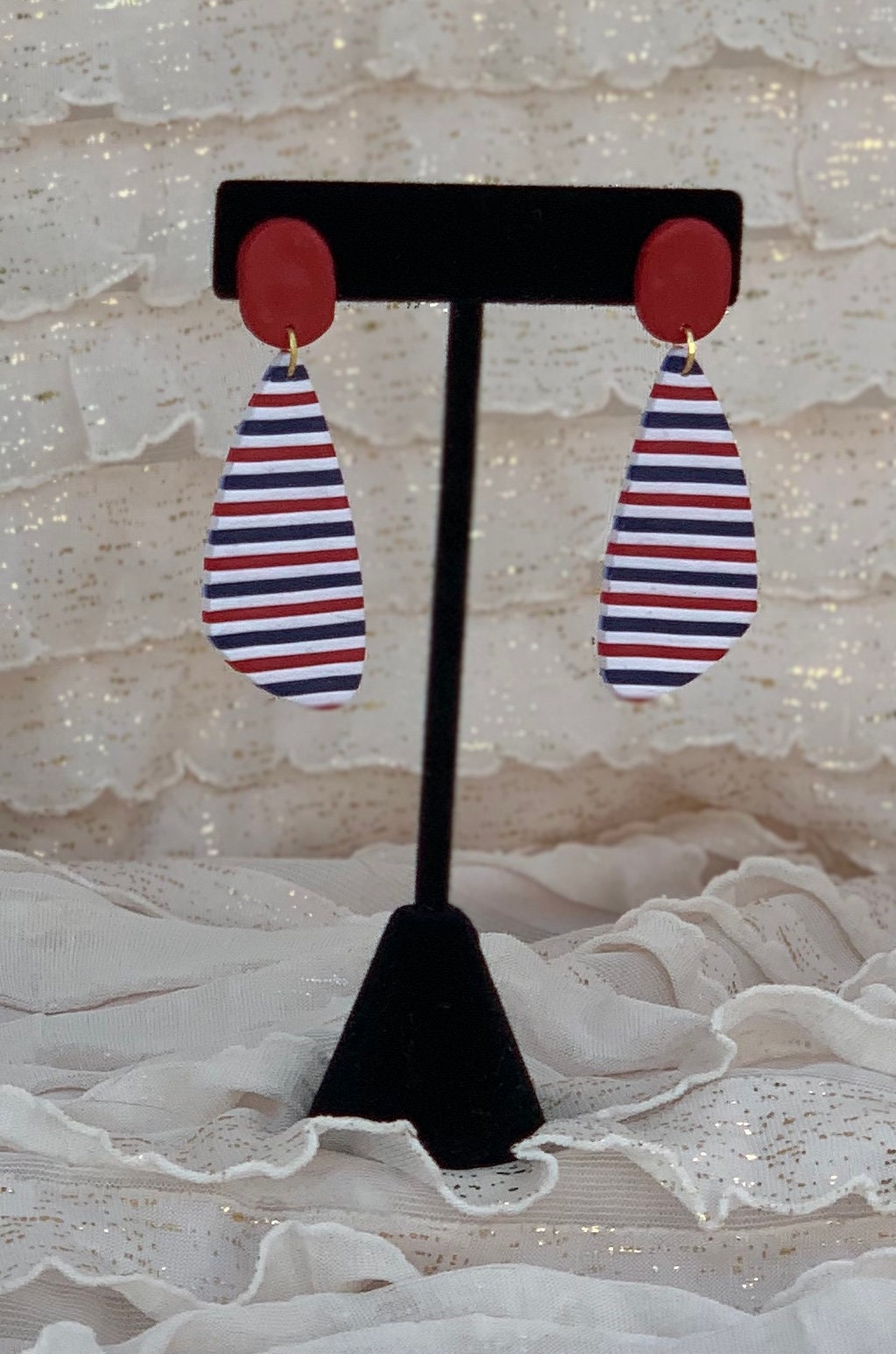 Handmade Clay Earring, 4th of July Collection, "Grace"