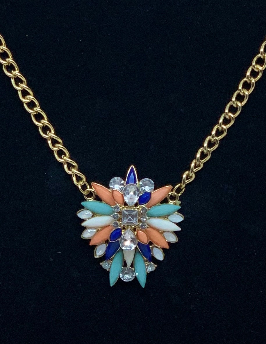 Multi color stone Pendant Necklace "Blues"