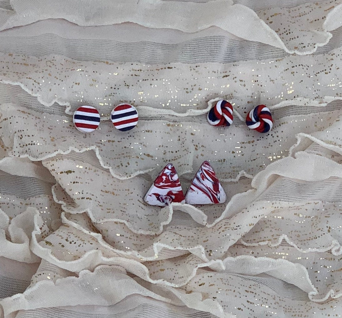 Handmade Clay Earring, 4th of July Collection, "Rocky"